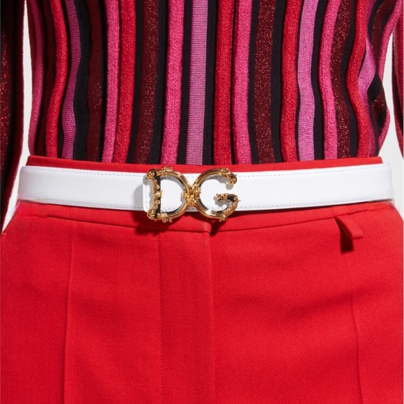 DOLCE & GABBANA Baroque Logo Leather Belt In White Calf Leather - Picture 5 of 13